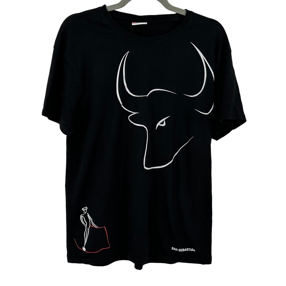 Burladero San Sebastian Bull Fighting Madrid Graphic T-Shirt Mens XL Black